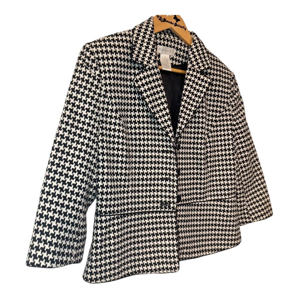 Worthington Women’s Black and White Herringbone Trendy Cropped Blazer - Size 10